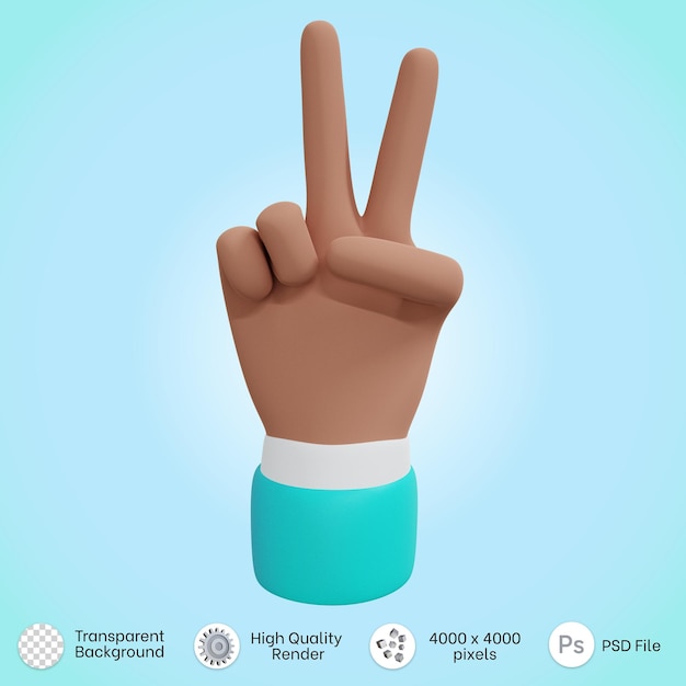 Hand poseren vredesteken pictogram in 3d-rendering