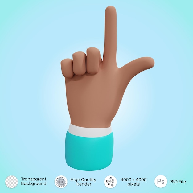 PSD hand posing pointing up icon in 3d rendering