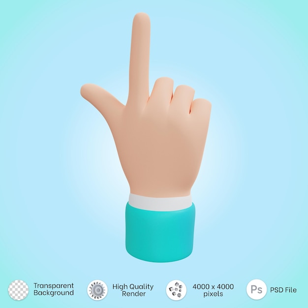 Hand posing pointing up icon in 3d rendering