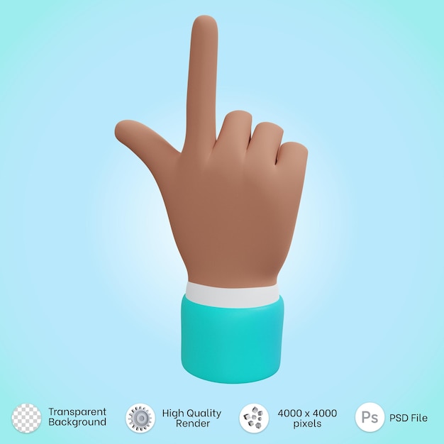 hand posing pointing up icon in 3d rendering