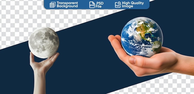 PSD hand presenteert een set van aarde en maan