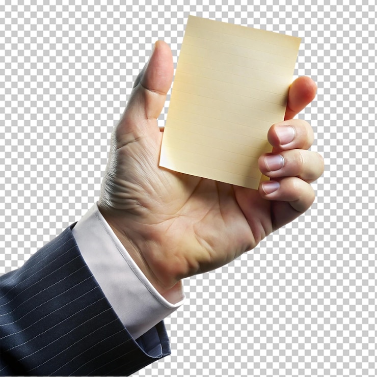 PSD hand presents yellow square on transparent background
