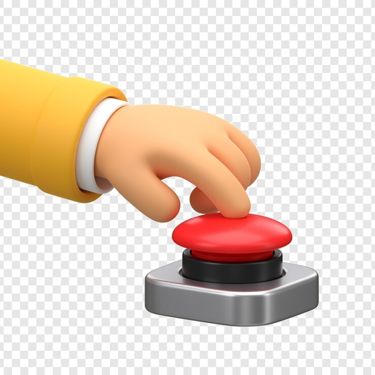 PSD hand pressing a red button on transparent background