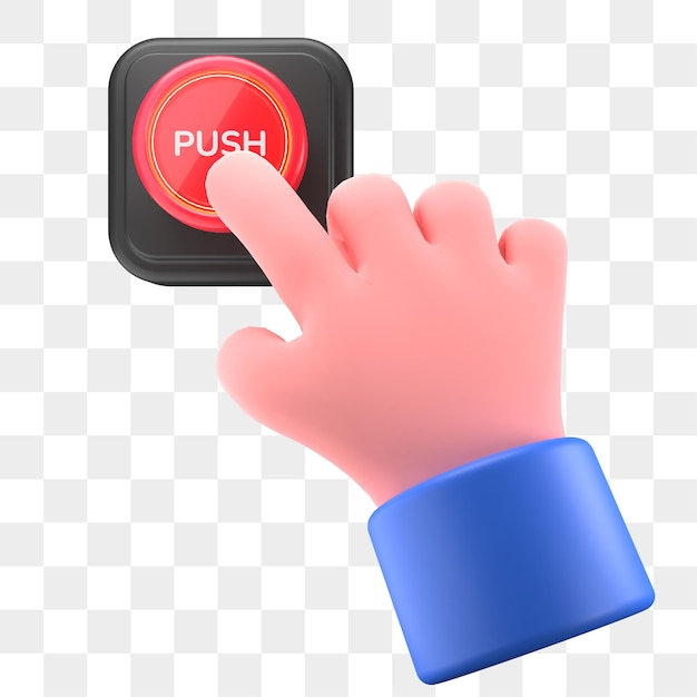 Hand Push Button 3D render illustration isolated transparent background