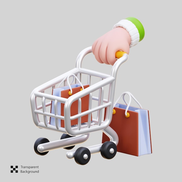 Hand Pushing Shopping Cart 3d Icon Illustration