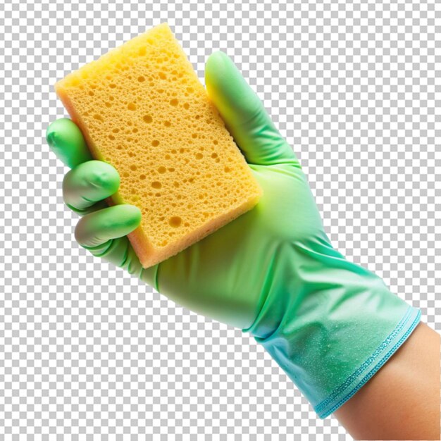 PSD hand in rubber glove holding sponge