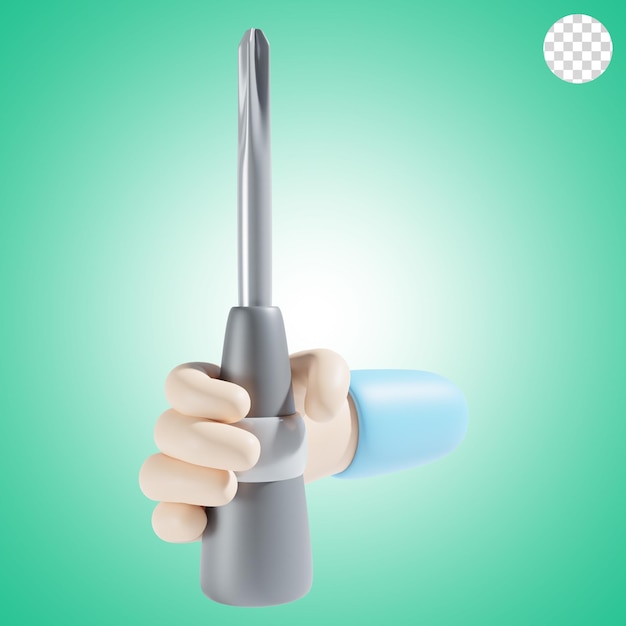 PSD hand and screwdriver 3d illustration