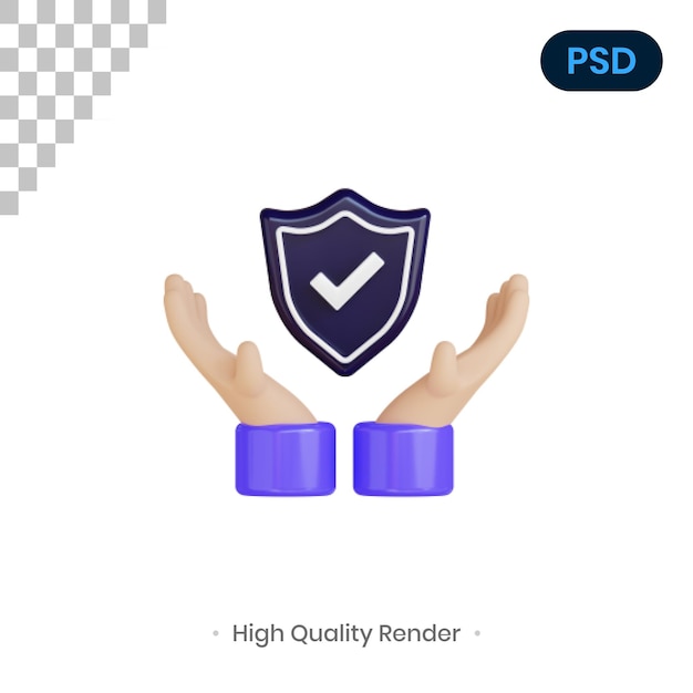 Рука и щит 3D визуализации иллюстрации Premium Psd