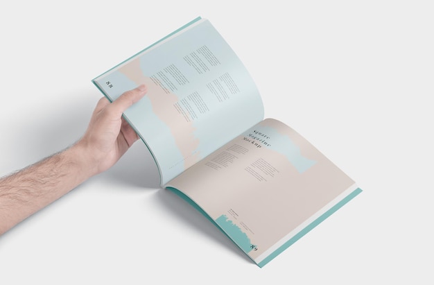 hand showing inner side of square magazine mockup