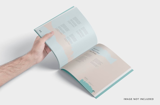 hand showing inner side of square magazine mockup