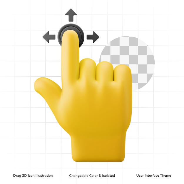 PSD hand swipe drag gesture ui 3d icon illustration render editable color isolated