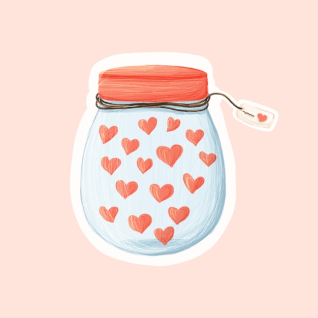 Hand tekenen schattige pot Valentijnsdag illustratie sticker met potlood textuur