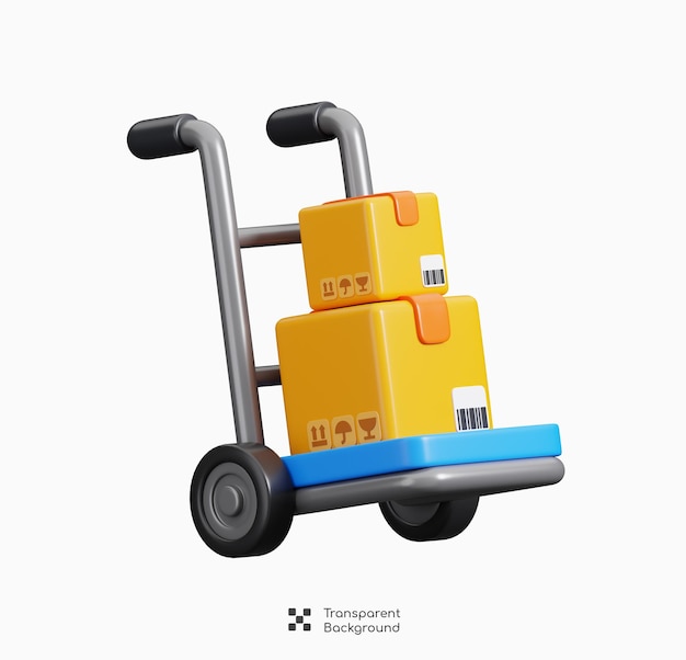 Hand truck trolley with cardboard package box storage Delivery shipping and logistics icon 3d Render
