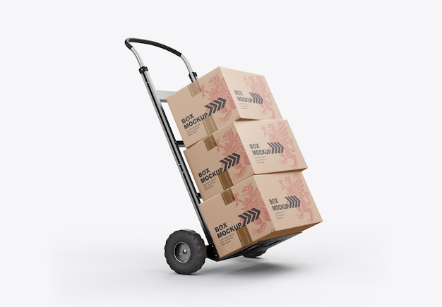 Hand Truck With Boxes Mockup 3D render