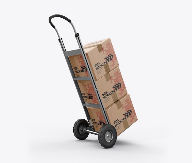 Hand truck with boxes mockup