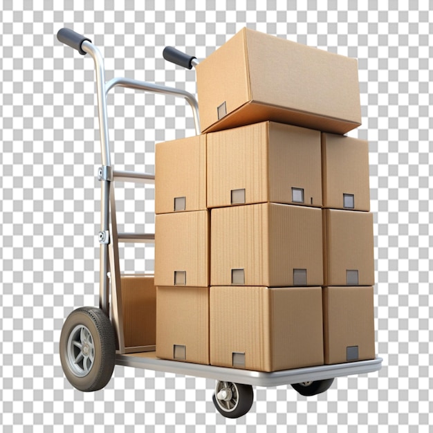 hand truck with boxes on transparent background