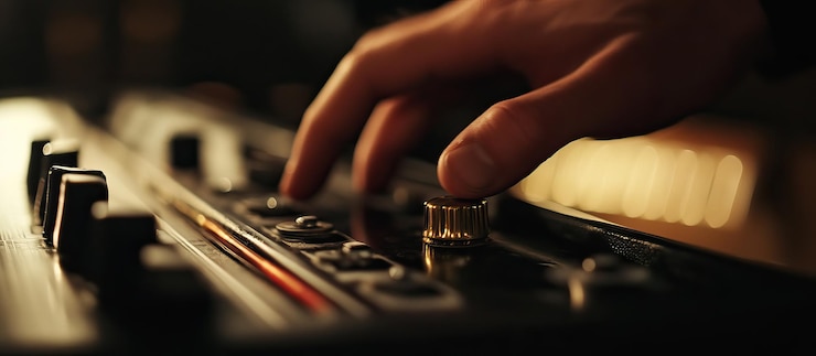 PSD hand turning knob on vintage audio equipment