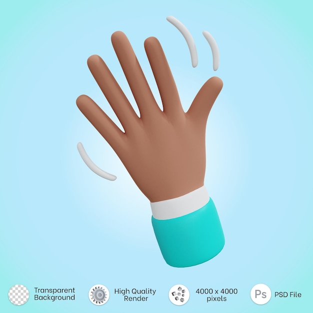 Hand waving icon in 3d rendering