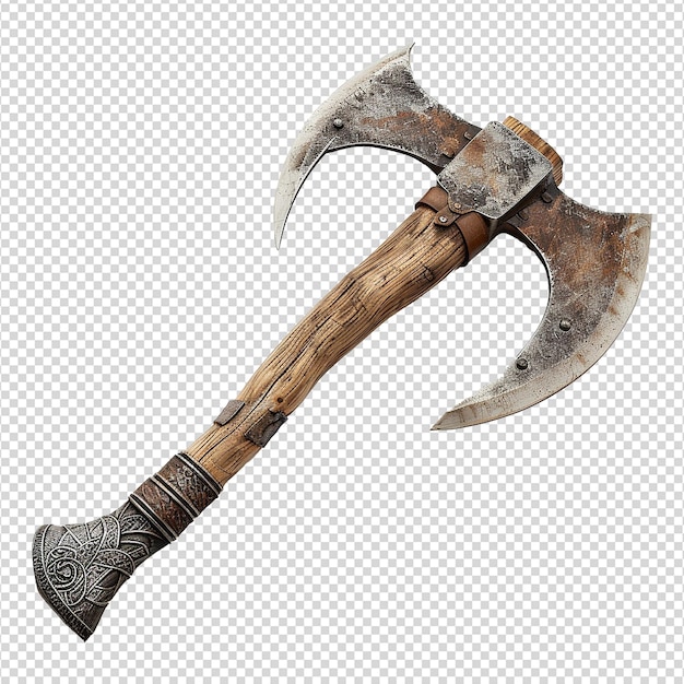 PSD hand weapon axe isolated on transparent background