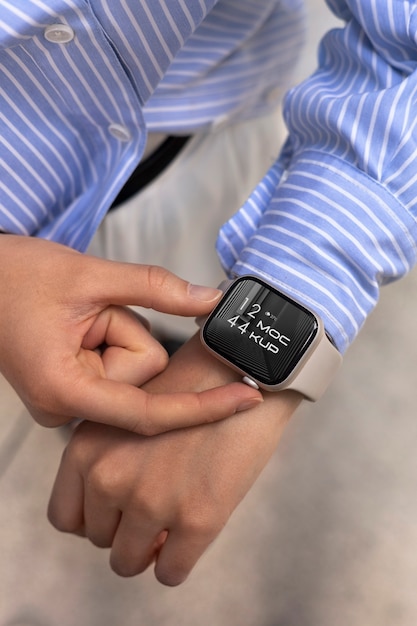 Hand wearing smartwatch mockup