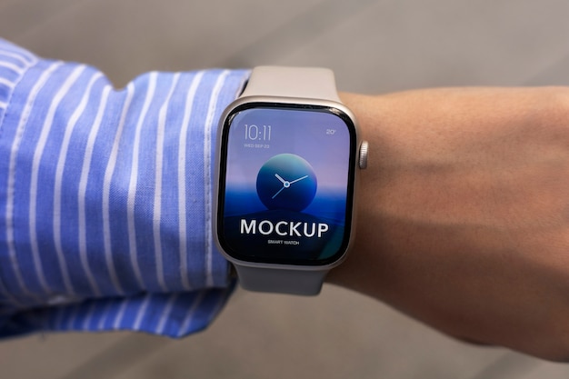 PSD hand wearing smartwatch mockup