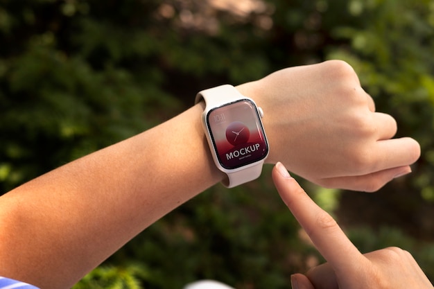 hand wearing smartwatch mockup