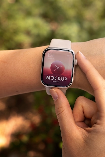 PSD hand wearing smartwatch mockup