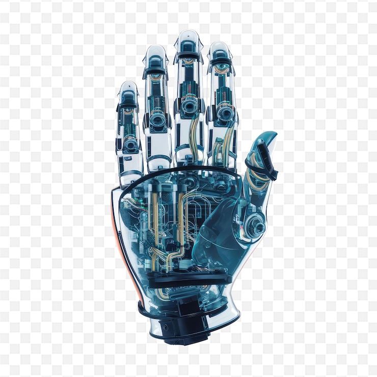 PSD a hand with a blue glove on a white background