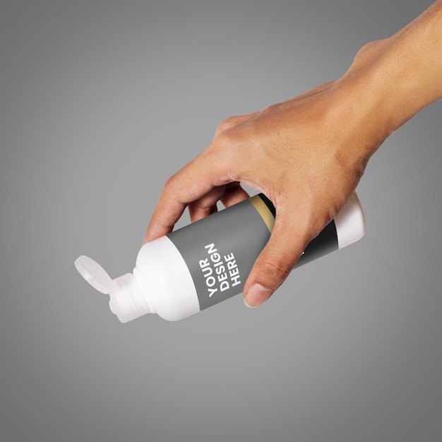 PSD hand with cosmetic bottle mockup