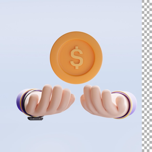 Hand With Dollar Coin 3d Illustration