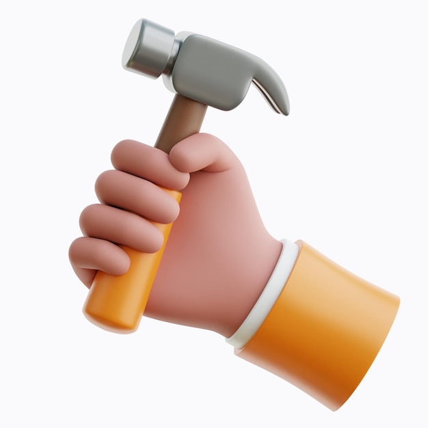 PSD hand with hammer 3d icon illustrations