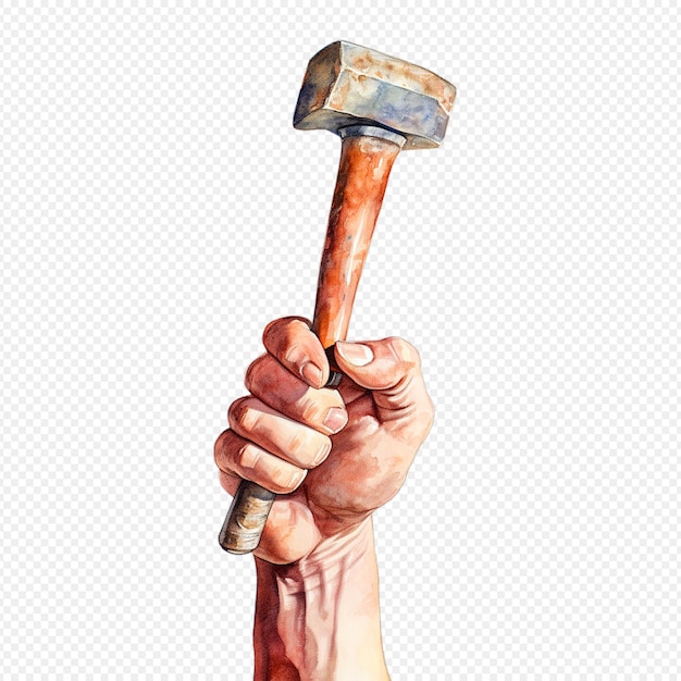 PSD hand with hammer watercolor