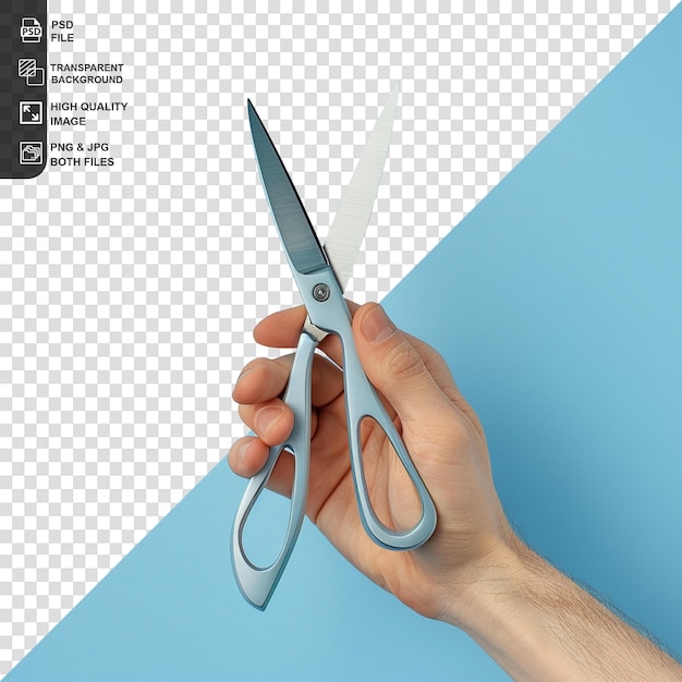 PSD hand with scissors in hand transparent background