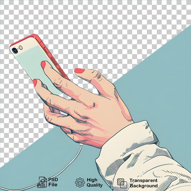 PSD Рука с смартфоном мобильный макет изолирован на прозрачном фоне