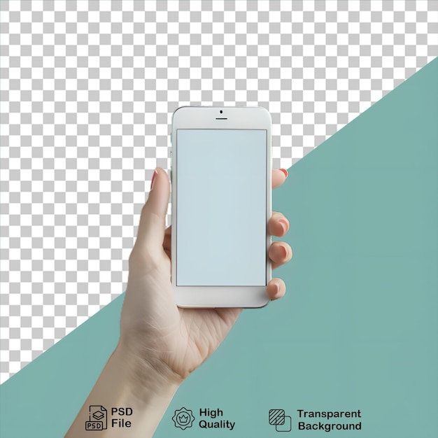 Hand with smartphone mobile mockup isolated on transparent background