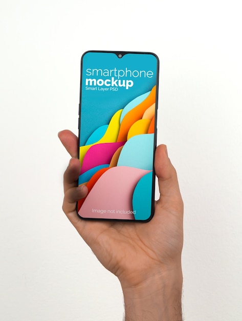 Mano con mockup di smartphone