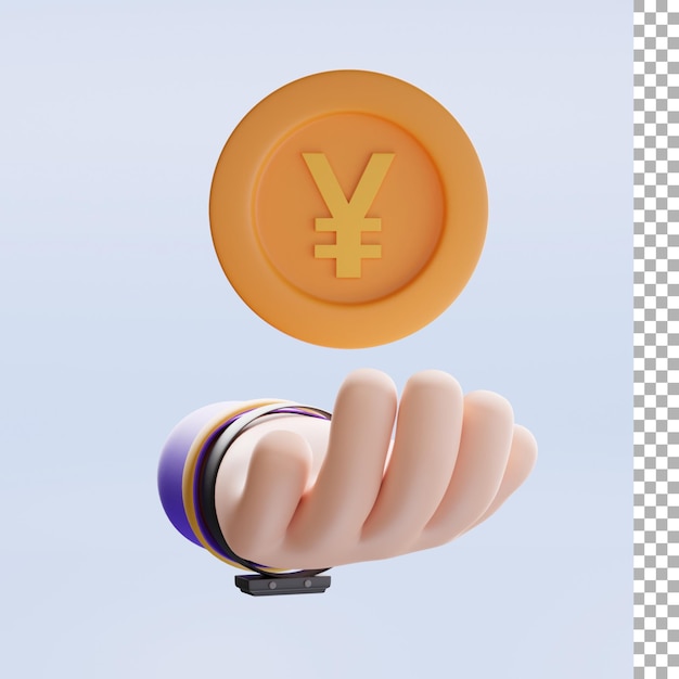 Hand with yuan coin 3d icon