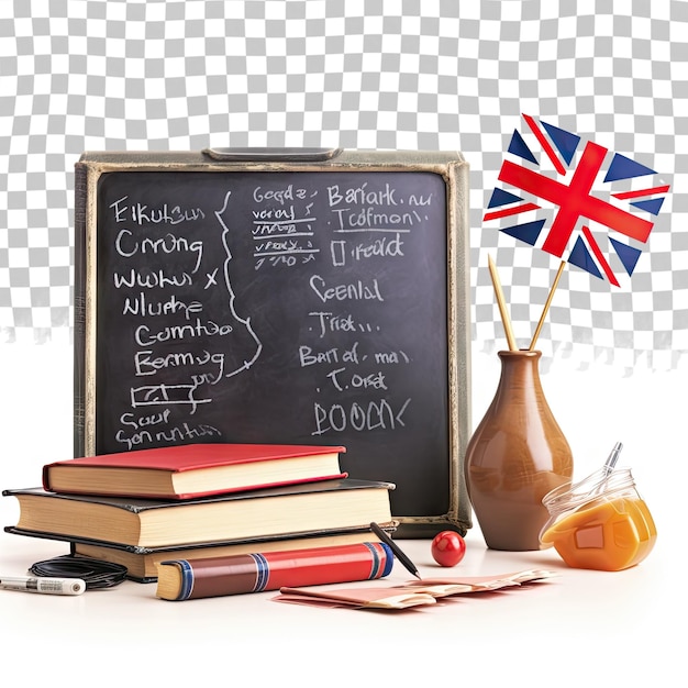 PSD hand writing on a chalk board or blackboard a text english at english language learning class with