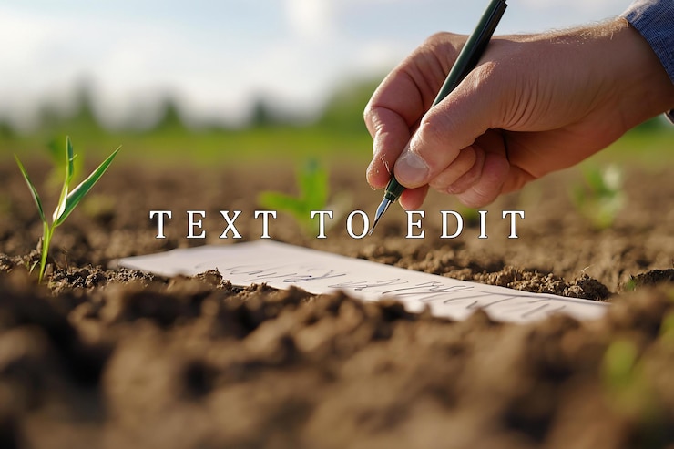PSD hand writing on paper in a field closeup