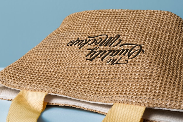 PSD handbag with embroidered text mockup