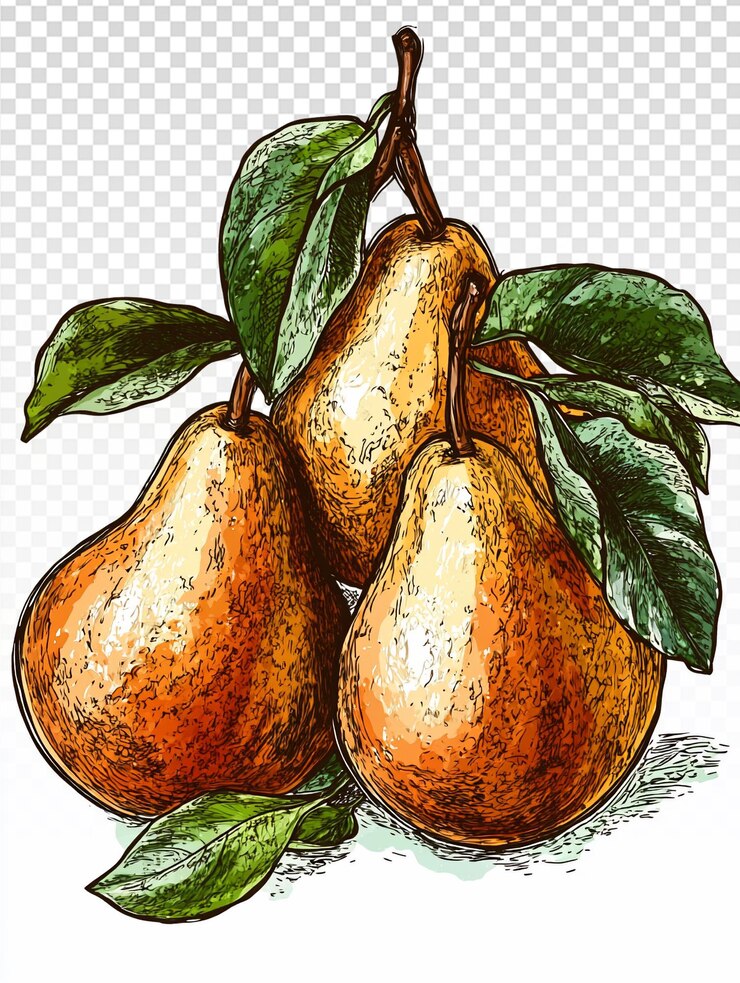PSD handdrawn colorful pears illustration in sketch style