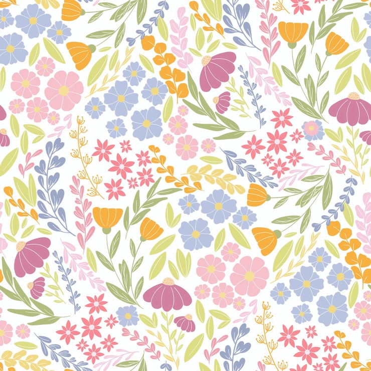 PSD handdrawn dreamy seamless floral pattern in soft pastel tones featuring delicate blooms