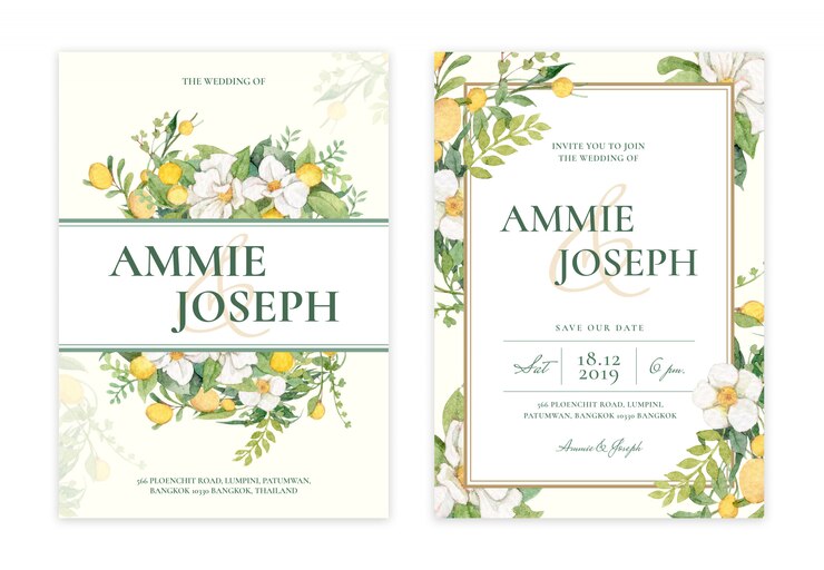 PSD 手描きの花の結婚式の招待カード