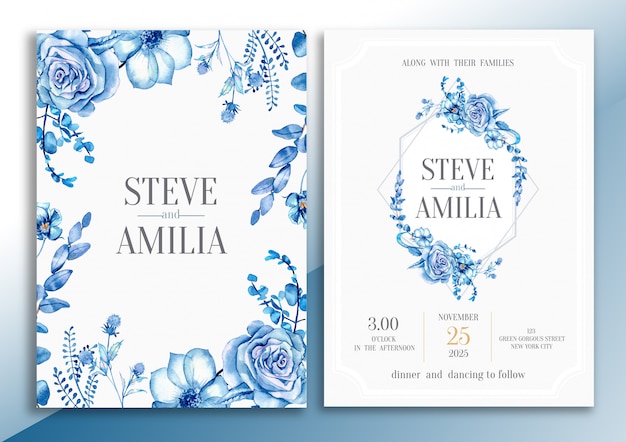 PSD handdrawn floral wedding invitation card