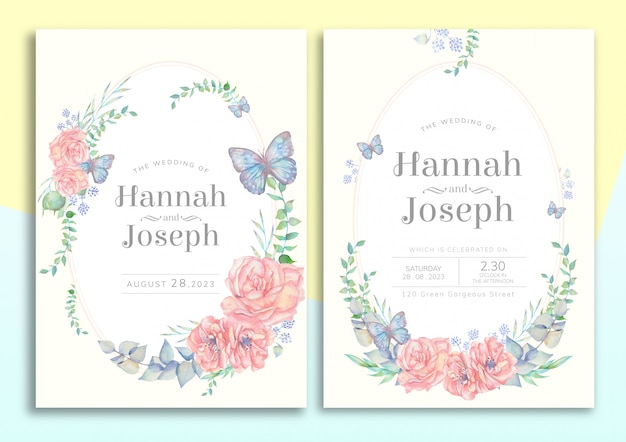 Handdrawn floral wedding invitation card