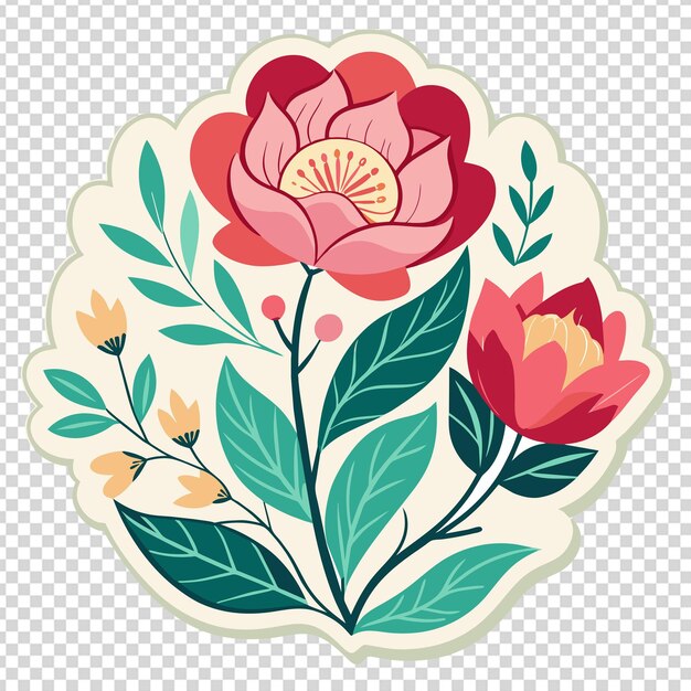 Handdrawn minimal flowers label design isolated transparent background