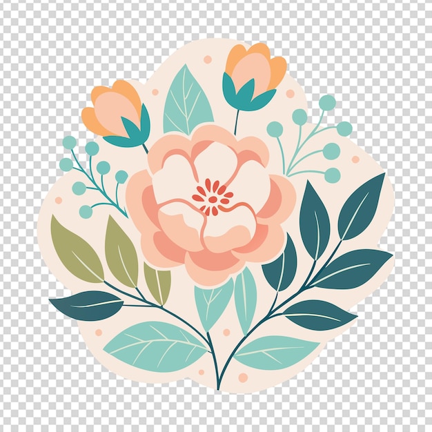PSD handdrawn minimal flowers label design isolated transparent background