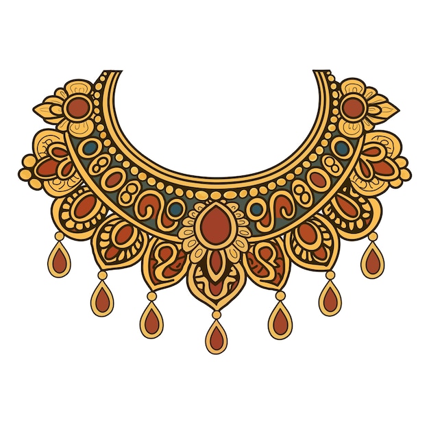 handdrawn ornate gold necklace illustration