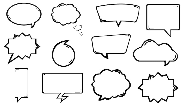 PSD handdrawn speech bubble set vector comic chat and thought balloons collection