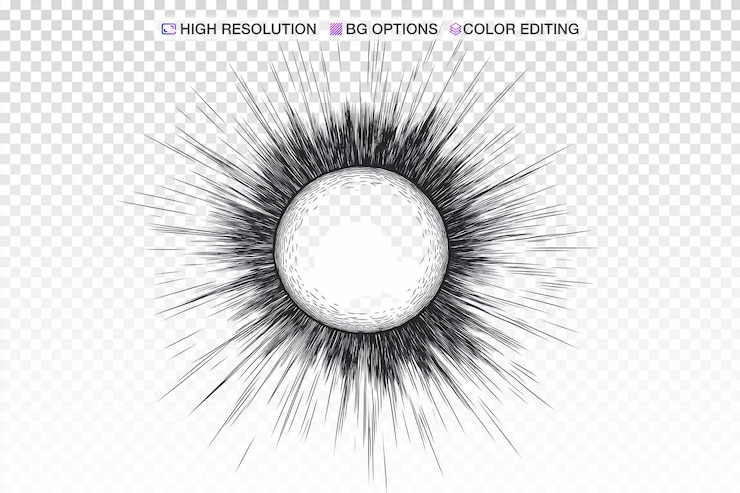 PSD handdrawn sun rays isolated on white background